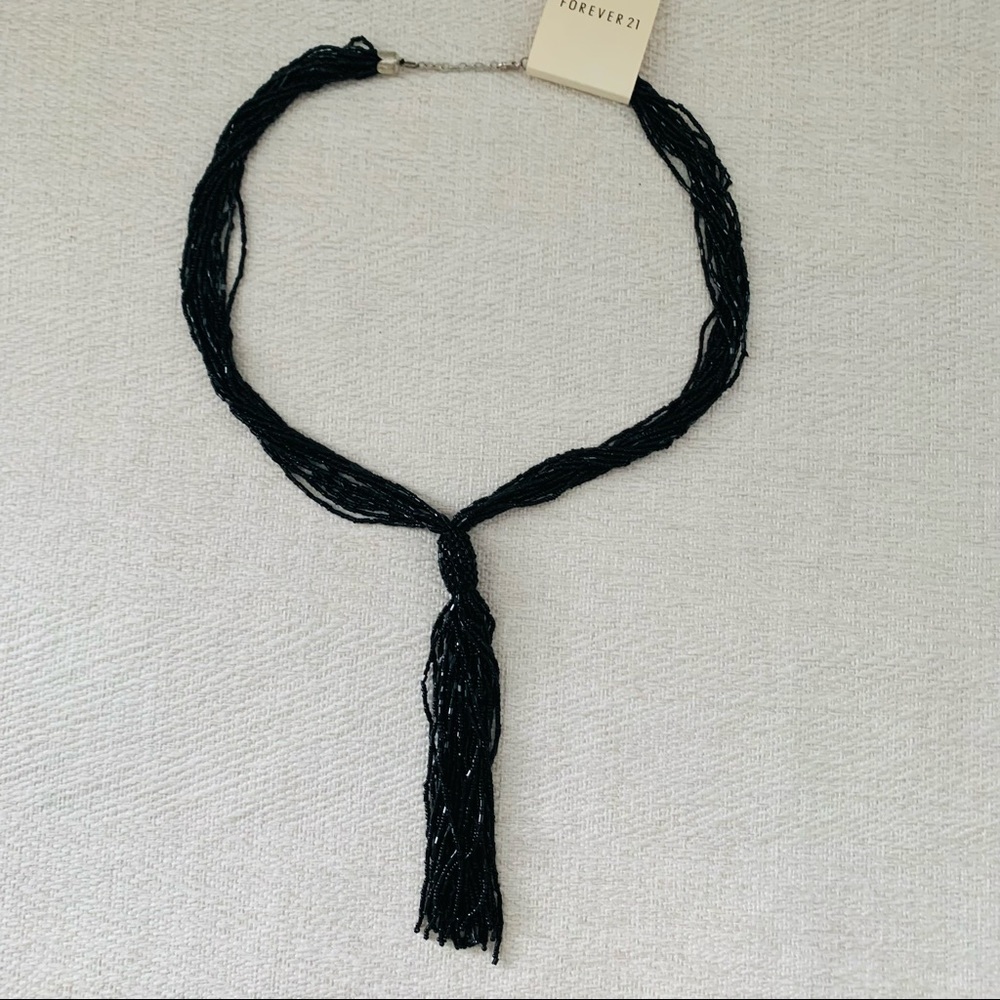 Beaded Necklace Lariat Black Multi Strand 20 in long